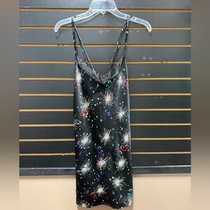 Vintage Y2K Sears Satin Slip Dress Fireworks Print Lingerie Style NWT XL